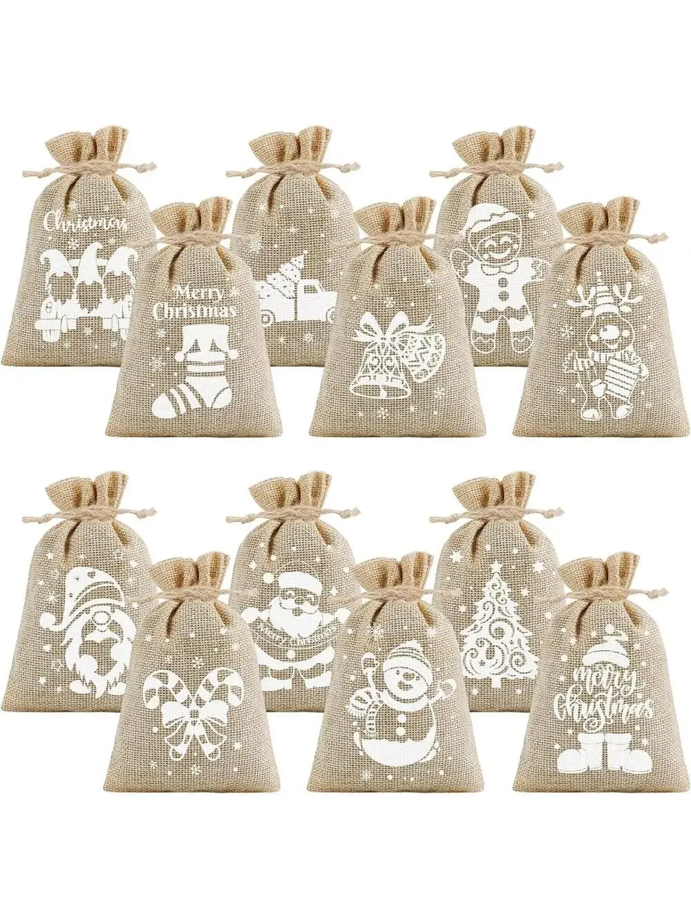 36Pcs Christmas Burlap Gift Bags with Drawstring 4x6in Christmas Linen Treat Bag